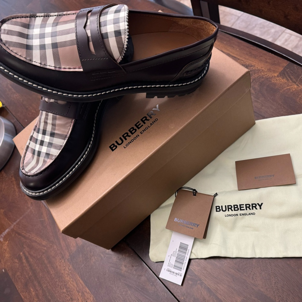 Burberry Checked Leather Penny Loafers